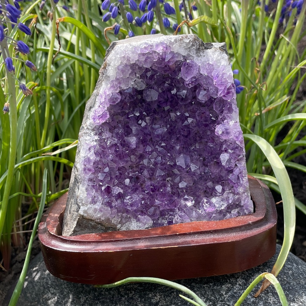 Amethyst Crystal Geode With Hand Made Custom Wood Base